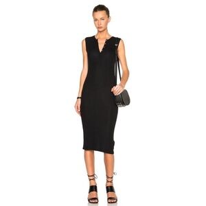 ATM Anthony Thomas Melillo Sleeveless Henley Midi Dress in Black Ribbed NEW L